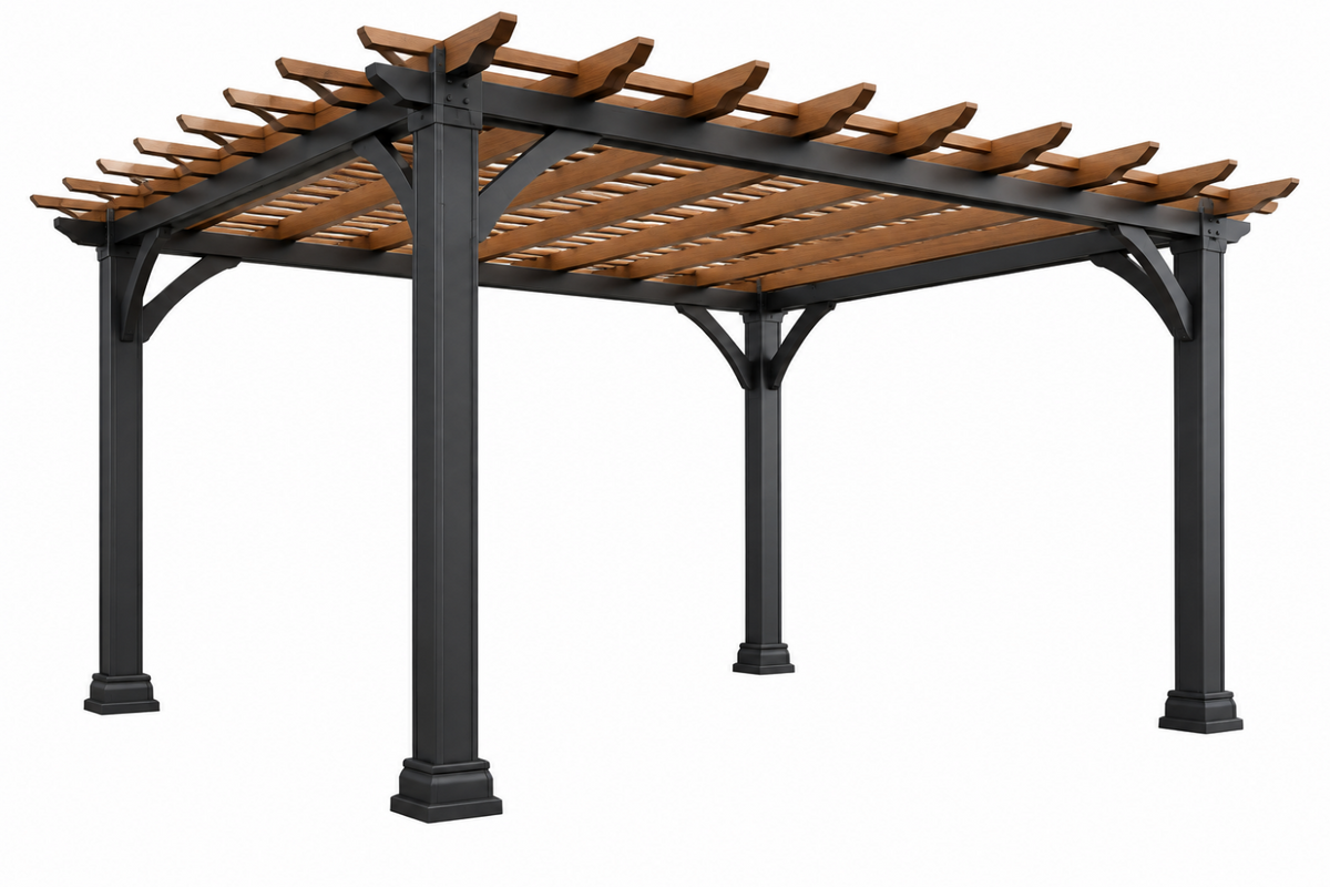 Zahradní pergola 400 x 300 x 250 cm z oceli a dřeva černá hnědá