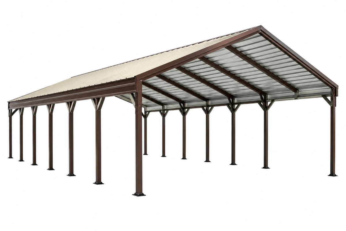 Přístřešek pro auto 1200 x 600 x 300 cm - ocelový hnědý s průsvitnou střechou