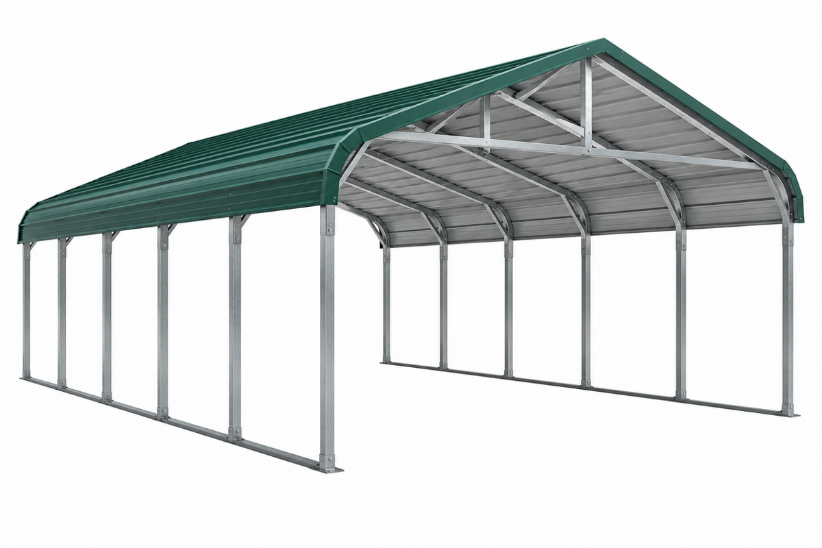Přístřešek pro auto 600 x 300 x 270 cm - pozinkovaná ocel zelená kovová střecha