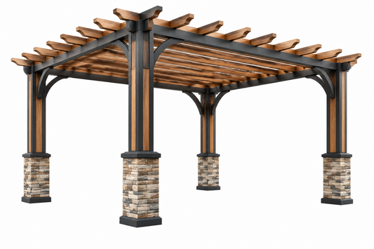 Zahradní pergola 400 x 300 x 250 cm - dřevo a kov hnědá černá rustikální pro terasu