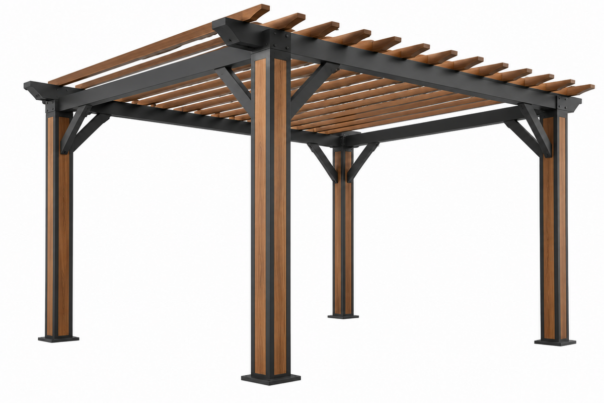 Zahradní pergola 400 x 300 x 230 cm z oceli a dřeva černá/hnědá pro venkovní posezení