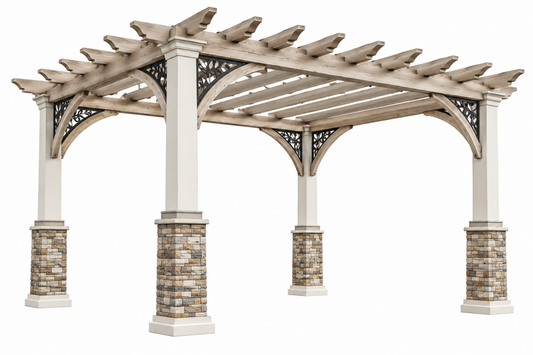 Zahradní pergola 400 x 300 x 250 cm ze dřeva v béžové barvě s dekorativními kovovými prvky