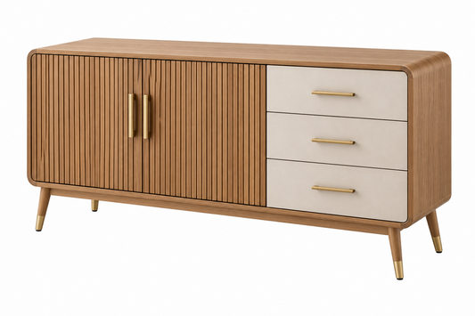 Příborník 160 x 45 x 80 cm v dekoru ořechu a béžové barvě se 3 zásuvkami