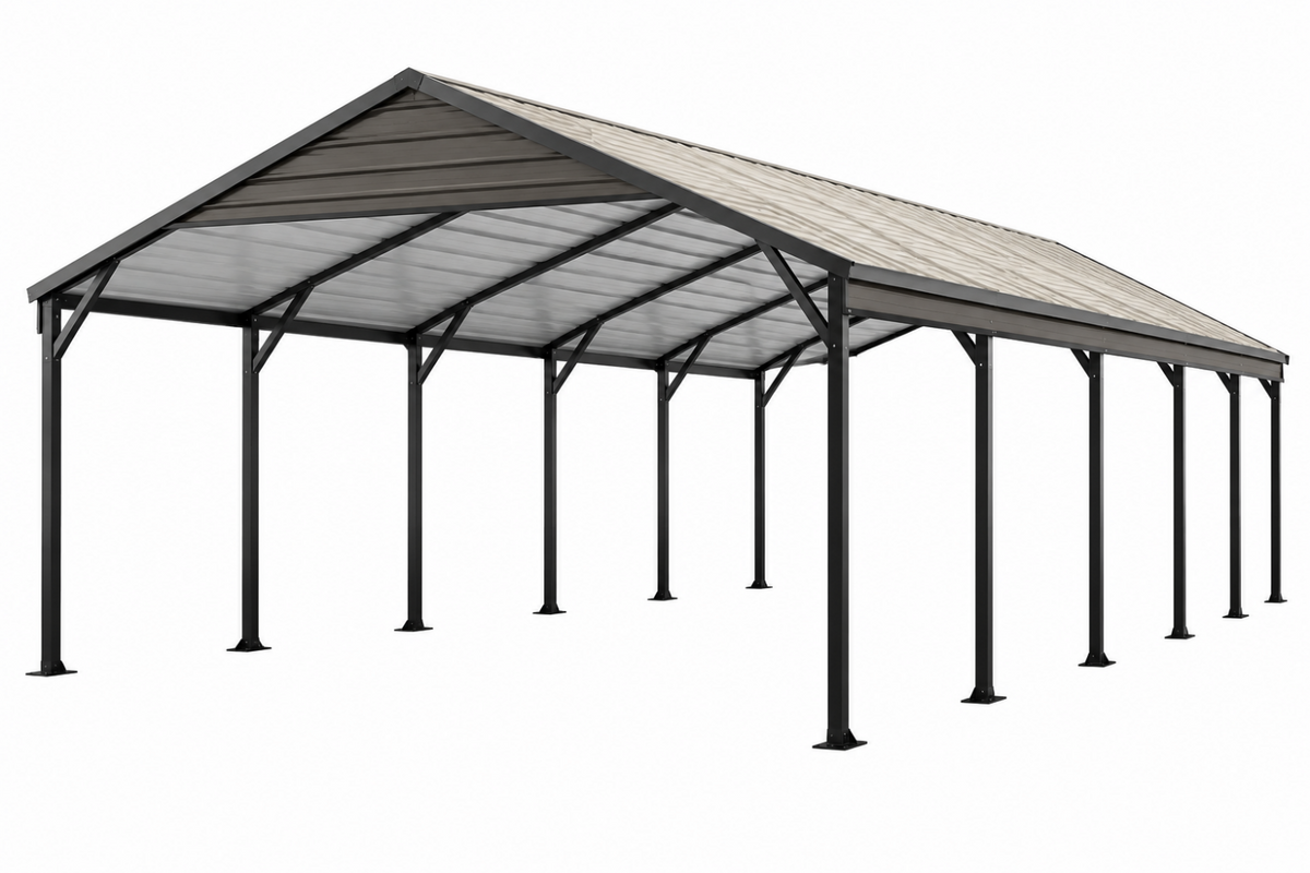 Přístřešek pro auto 600 x 300 cm z oceli černý se sedlovou střechou