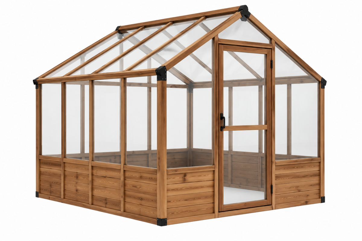 Zahradní skleník 300 x 200 x 200 cm - dřevěný s průhlednými panely a sedlovou střechou