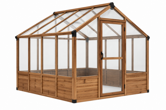 Zahradní skleník 300 x 200 x 200 cm - dřevěný s průhlednými panely a sedlovou střechou