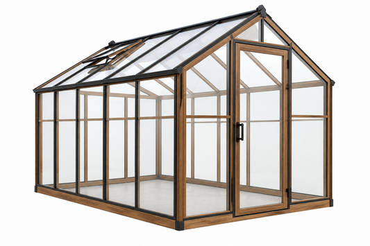 Zahradní skleník 300 x 240 x 240 cm hnědý a černý hliníkový rám s průhlednými panely