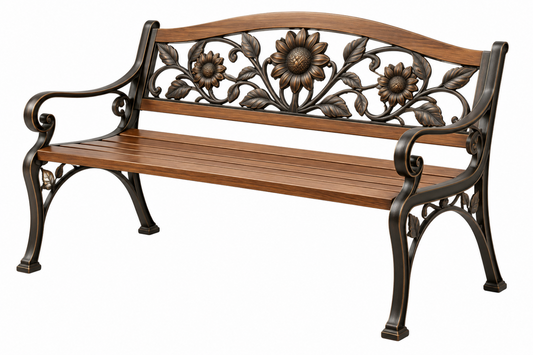 Zahradní lavice 125 x 60 x 95 cm dřevo a kov hnědá/černá květinový styl