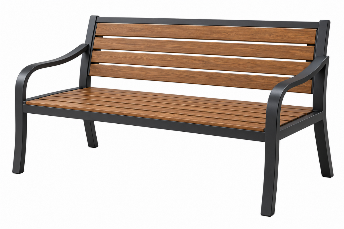Zahradní lavice 120 x 60 x 85 cm dřevo a kov hnědá černá s opěradlem