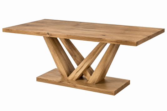 Jídelní stůl 200 x 100 x 76 cm z masivního dubového dřeva v přírodní barvě s kříženou podnoží